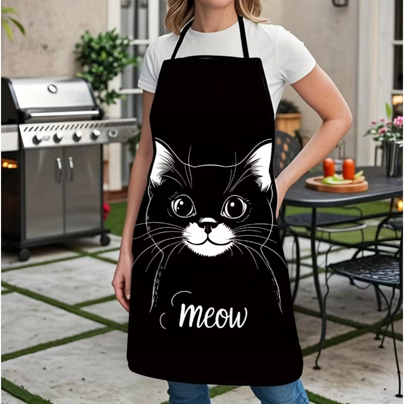 Home Cooking For Cats - Tablier imprimé chat noir mignon, 1